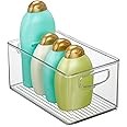 mDesign Plastic Storage Organizer Wide Container Bin with Handles for Bathroom, Home Organization - Holds Vitamins, Supplements, Makeup, Styling Tools - Ligne Collection - Clear
