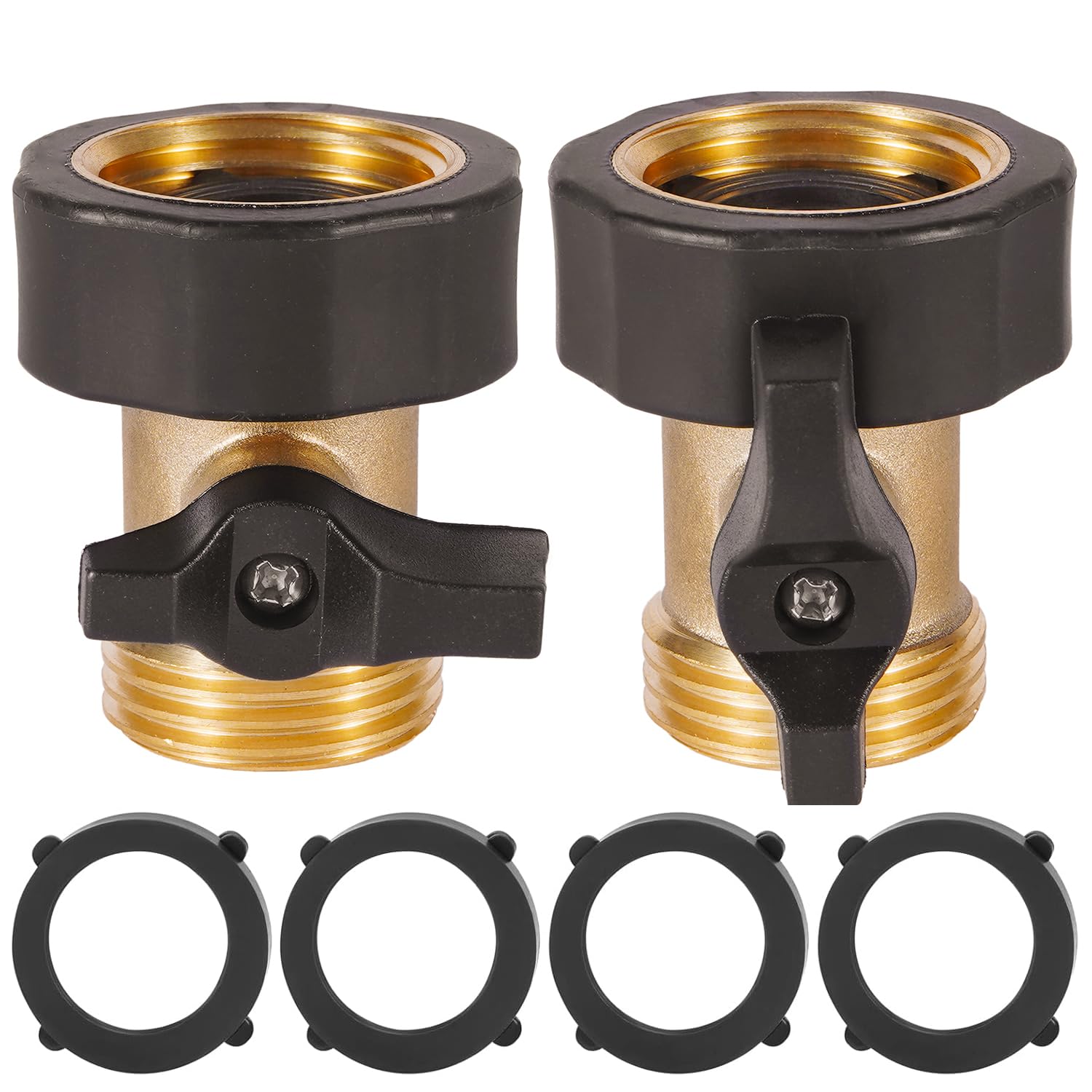 Photo 1 of 2 Pack Garden Hose Shut Off Valve, Easy Grip Rubber Handle, 3/4" Heavy Duty Solid Brass Fittings Water Hose Shutoff Valve with 4 Pcs Hose Washers