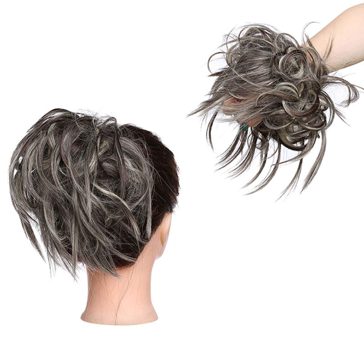 Fashion Tousled Hair Extensions Hairpiece Scrunchie Straight Elastic updo Scrunchy BUN Brown Blonde Instant Ponytail wig Hairdo Medium Brown to Bleach Blonde