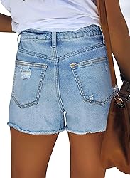onlypuff Mid Rise Ripped Frayed Denim Shorts