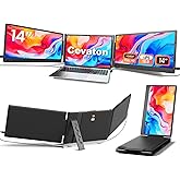 Cevaton Laptop Screen Extender, 14" FHD 1080P Triple Portable Monitor, Plug & Play Screen Extender, Auto Adjust Width Dual Monitor for 13" - 17" Laptops, Compatible with MacOS/Wins/Chrome/Dex