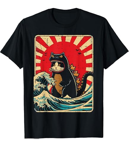 Amazon.com: Funny Cat Shirts Catzilla Japanese Art Vintage Tees T