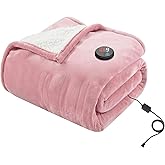 GOTCOZY Heated Blanket Electric Throw 50''X60''- Electric Throw Blanket with One Touch Button 10 Heating Level & 9 Time Settings Heating Blanket, Machine Washable (Rose)