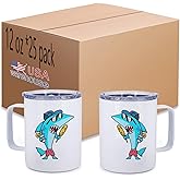 ZREGGUR 25packs 12oz Plain White Stainless Steel Sublimation Blanks Mug With Lid Double Wall Travel Coffee Cups With Thick Handles Camping Insulated Drinking Tumbler