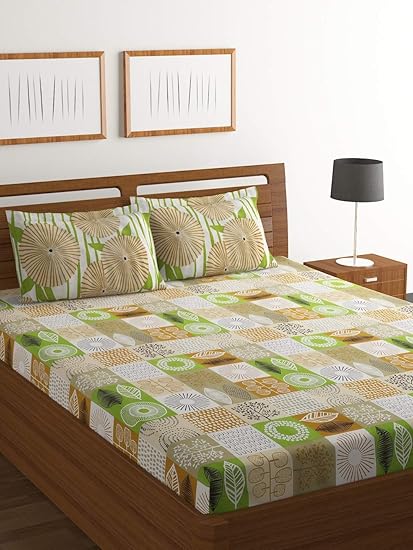 Bombay Dyeing Axia 104 TC Cotton Double Bedsheet and 2 Pillow Covers - Beige