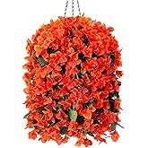 INSPRING Artificial Bougainvillea Faux Flowers Plants Baskets for Outdoor Outside Decoration, 3PCS Fake Silk Flowers Long Trailing Vines UV Resistant Realistic for Front Door Porch Patio (Orange)