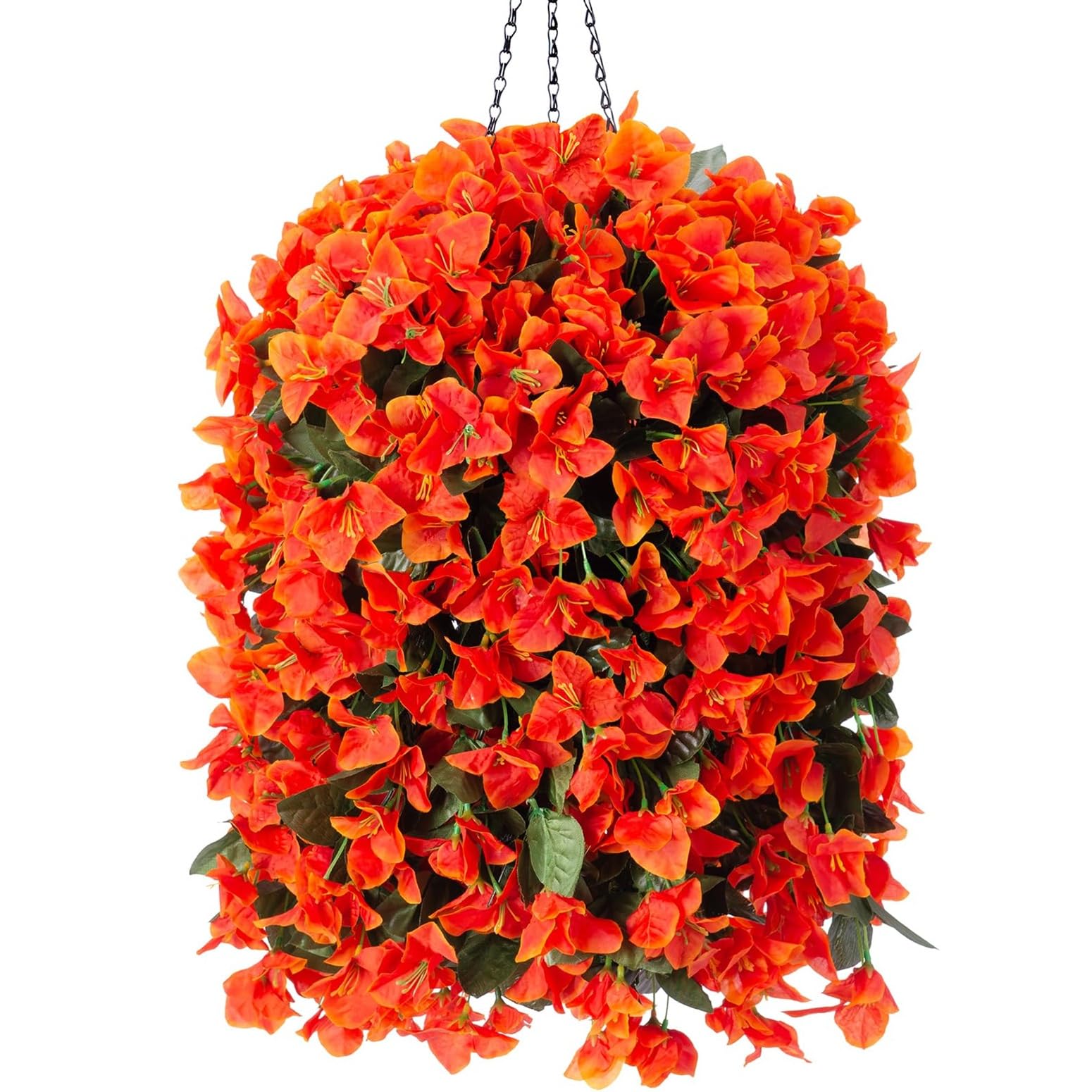 Photo 1 of Bougainvillea Artificial Fall Flowers Fake Plants for Outdoors Autumn Decoration, 3PCS Faux Silk Hanging Trailing Vines with Baskets UV Resistant Realistic for Front Door Porch Patio Balcony, Orange