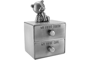 Mogoko Silver Tooth Box, Baby First Tooth and Curl Keepsake Box Set, Kids Teeth Fairy Holder for Boy or Girl
