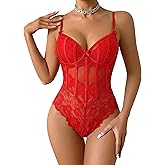 Avidlove Lingerie for Women Lace Bodysuit V Neck Body Suits One Piece Floral Teddy Lingeries Sexy Mesh Top Wireless Babydoll