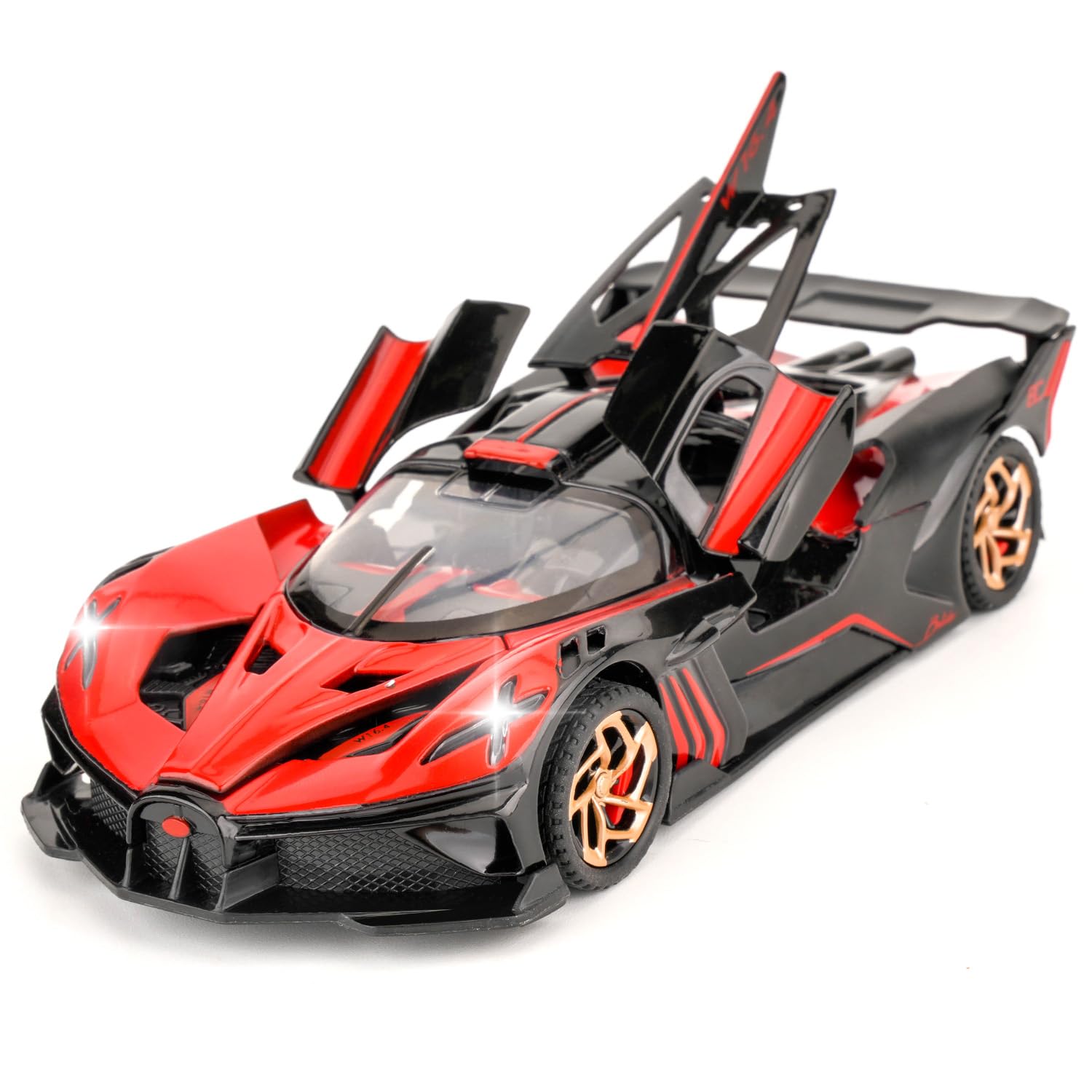 TGRCM-CZ 1/32 Bugatti Bolide Sports Model Car, Zinc Alloy Pull Back Toy Car with Sound and Light for Kids Boy Girl Gift(Red)