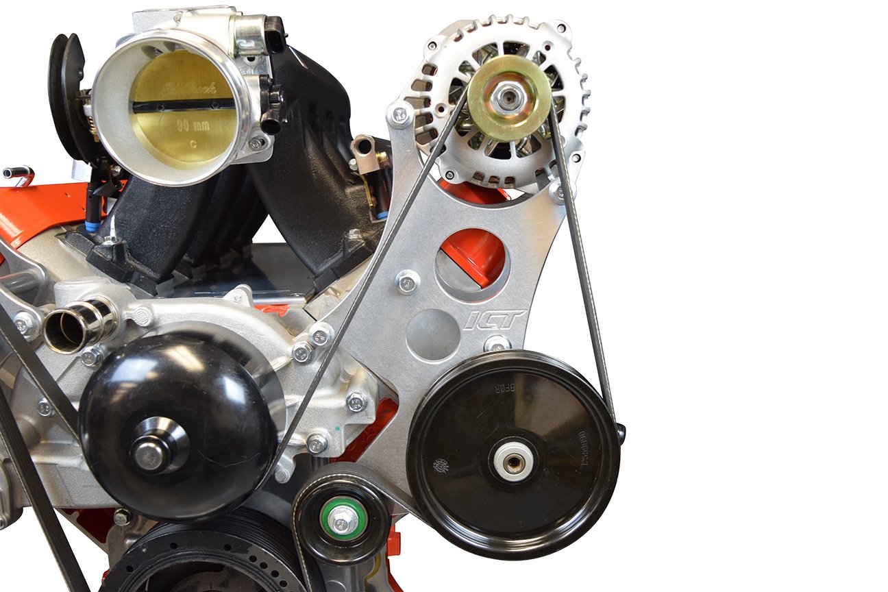 ICT Billet Corvette LS High Mount Alternator & Power Steering Pump