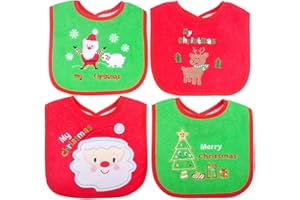 Dream Loom Christmas Baby Bibs 4pcs, First Xmas Baby Gift, for Babies Newborns and Toddler