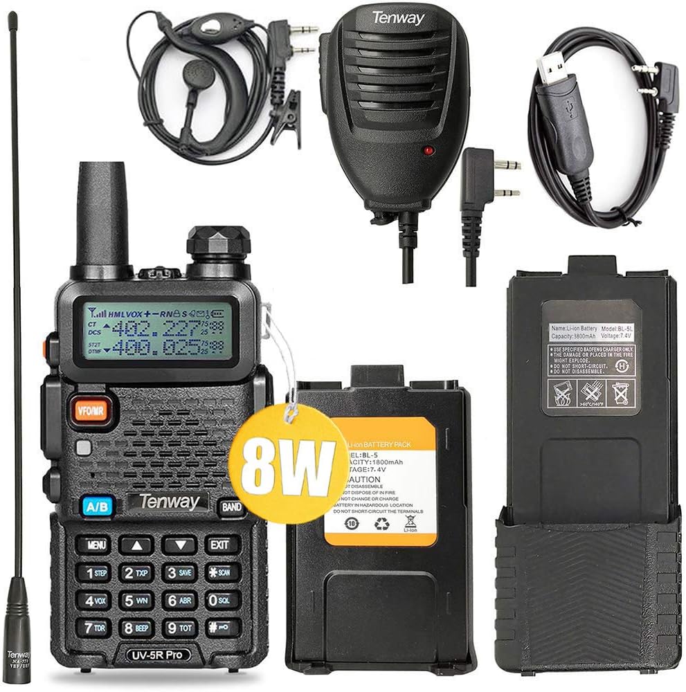 Ham Radio Walkie Talkie UV-5R Pro 8-Watt Dual Band Two Way Radio with one More 3800mAh Battery and Handheld Speaker Mic and NA-771 Antenna and USB Programming Cable: Car Electronics