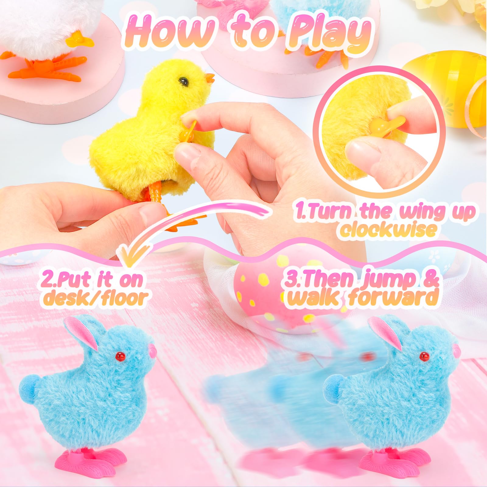 Tagitary Bunny and Jumping Chick Wind Up Toys Easter Plush Rabbit and Chicken Toy for Kids Toddlers Easter Egg Hunt Basket Party Favor Stocking Stuffers Classroom Prizes Christmas Birthday Gift