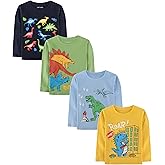 WVQ Cotton 4 Pack Toddler Long Sleeve Shirts 2T to 5T Toddler Boys Girls Clothes Shirts Kids Animals Prints Tops Tees