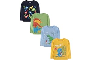 WVQ Cotton 4 Pack Toddler Long Sleeve Shirts 2T to 5T Toddler Boys Girls Clothes Shirts Kids Animals Prints Tops Tees