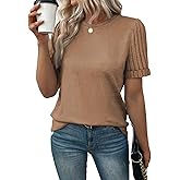 SHEWIN Women's Short Sleeve Summer Tops Crewneck Knit Solid Loose Casual Basic T Shirts Tee Blouses