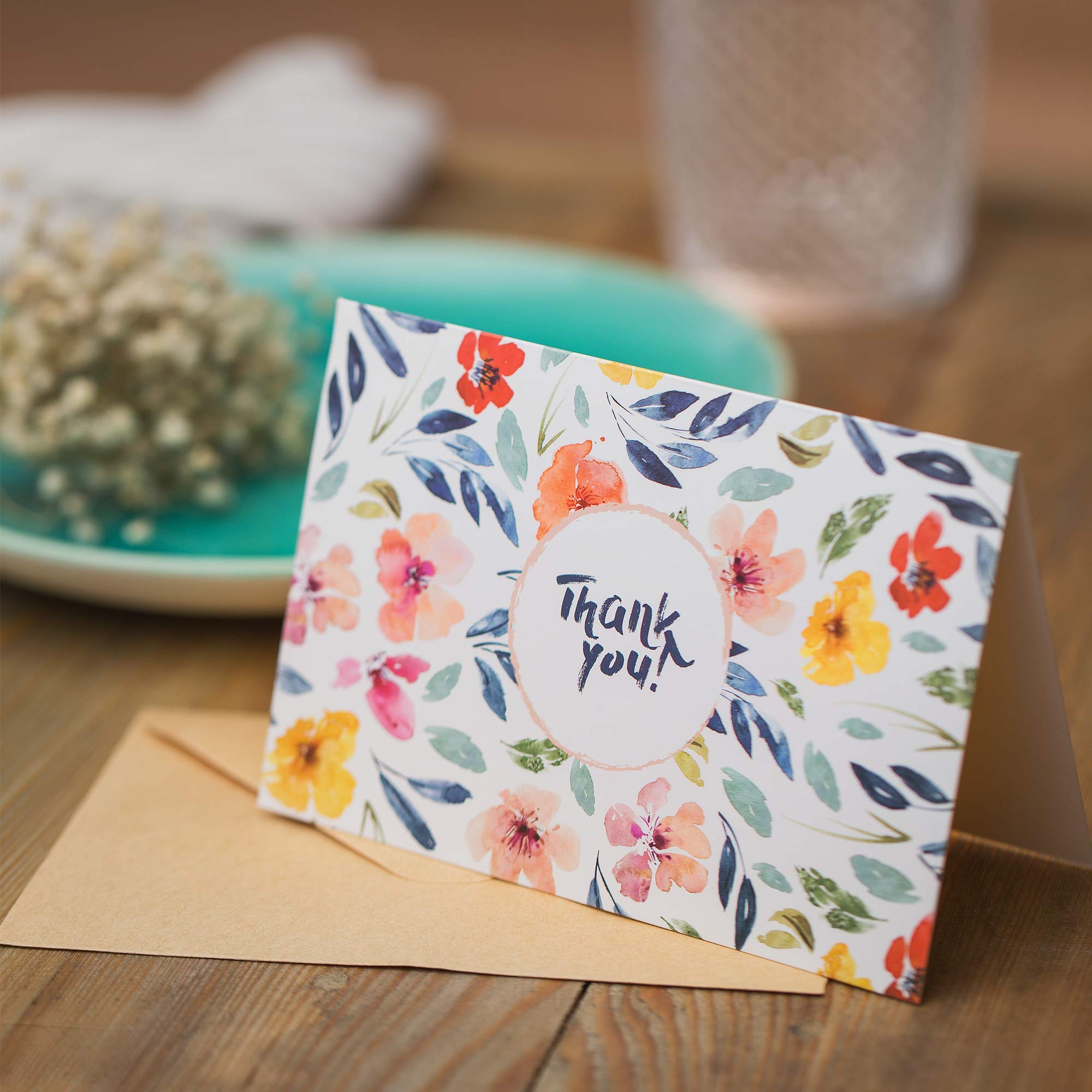 Thank You Cards Greeting Set | 50 Blank Thank You Notes With 50 Envelopes | Floral Watercolor Stationary Card | Bulk Pack For Wedding Baby & Bridal Shower Business Anniversary 4 x 6 inch