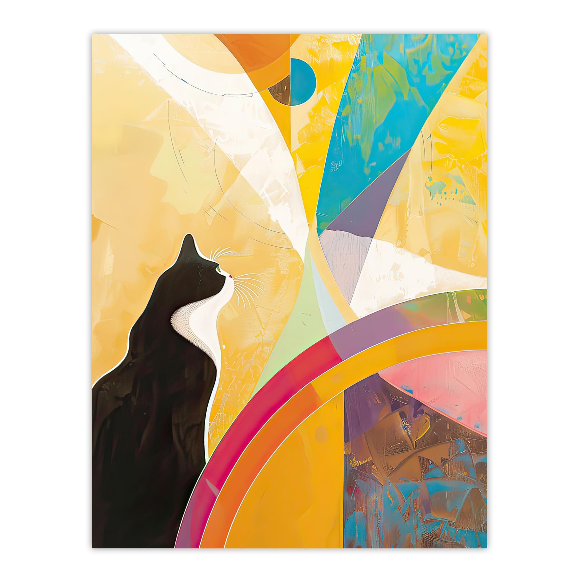 Artery8 Tuxedo Cat Lover Hilma Rainbow Abstract Design Living Room Extra Large XL Wall Art Poster Print