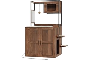 HOOBRO Cat Automatic Litter Box Enclosure Furniture, 77.5 x 68 x 155 cm, Hidden Litter Box Cabinet, Dog-Proof Shelf with Char