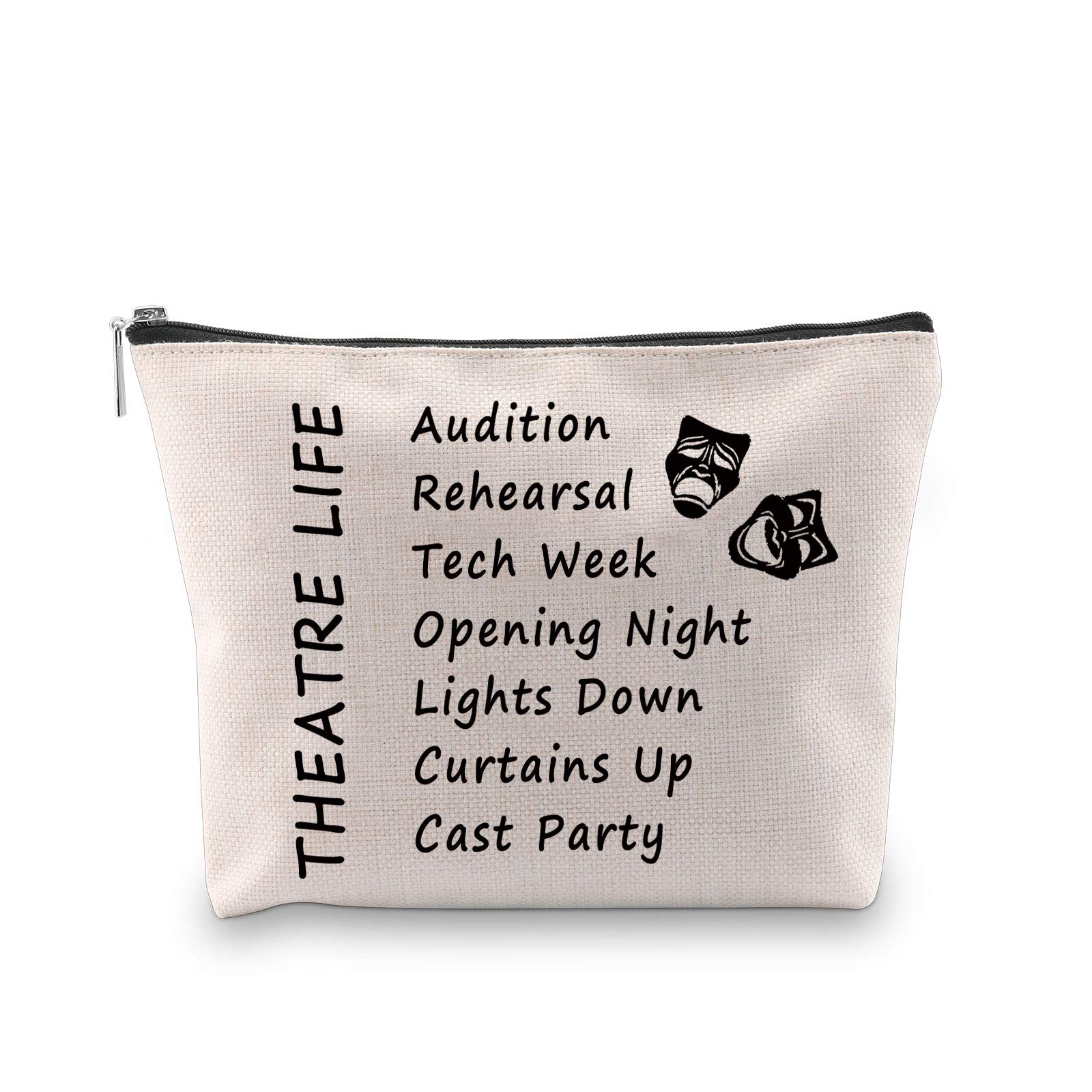PXTIDY Theatre Life Makeup Bag Comedy Tragedy Mask Theatre Drama Theater Gifts for Actor Actress Cosmetic Pouch(Beige)