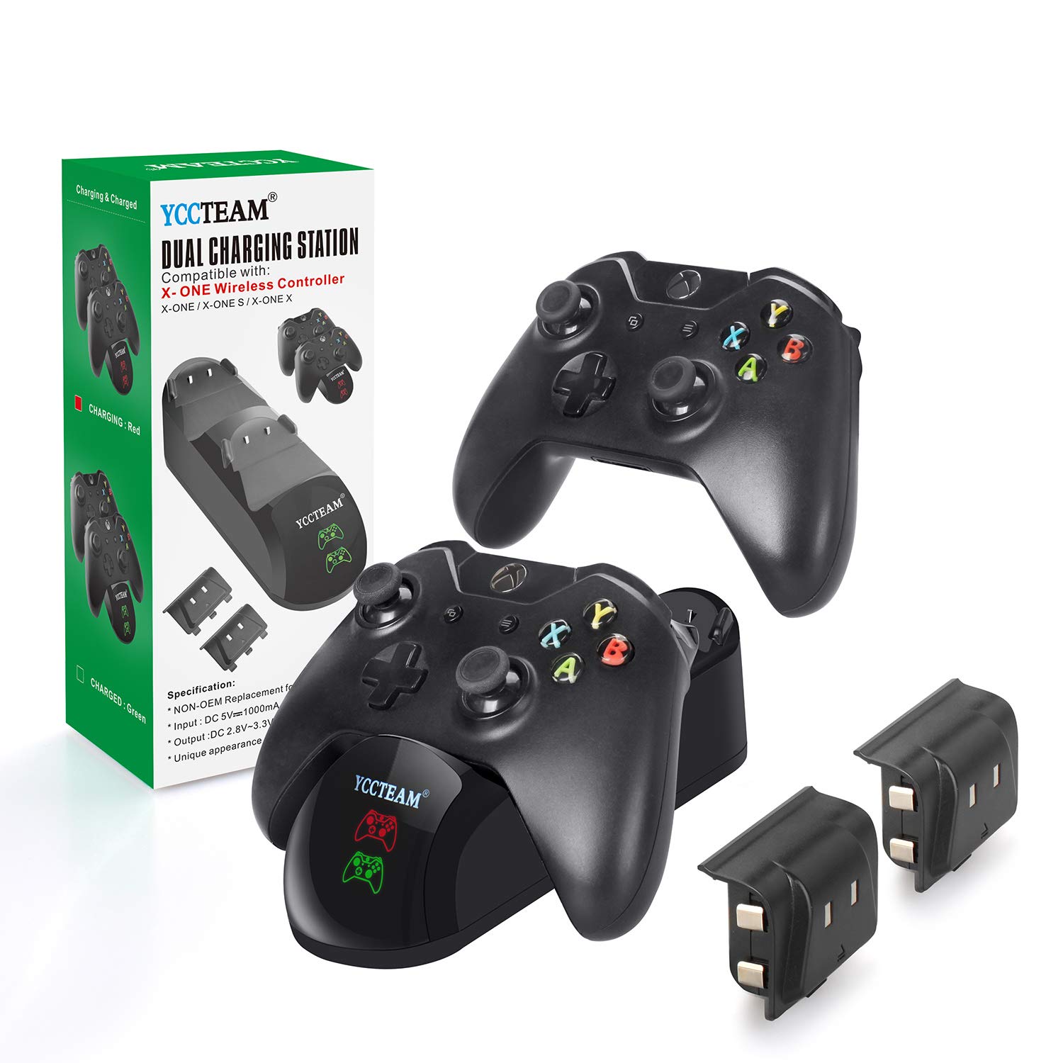 Xbox One/Xbox One S/Xbox One X Controller Charger, Xbox One Twin Charging Docking Station with 2 x Rechargeable Battery Packs for Xbox Wireless Controller (Not for Elite Controller)