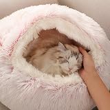 SUOXU Cat Calming Bed 2 in 1 Donut Small Dog Plush Pink Non-Slip Bottom view 6