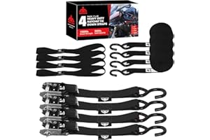 Jack Boss Ratchet Tie Down Straps Set,1500 lbs Break Strength, 1" x 15' Heavy Duty Ratchet Straps with 4X Soft Loops Padded H