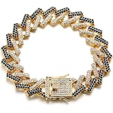 Halukakah Diamond Cuban Link Gold Chain for Men Iced Out,15MM 18k Real Gold Plated/Platinum White Gold Finish Choker Necklace,Multicolor FUJI Mountain Blue/Red/Black/Clear Lab Diamonds Prong Set,Gift for Him