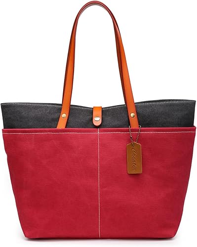 Amazon Creator屋本舗 9色 トートバック ショルダーバ ッグ バッグ 2ways メンズ ビジネス ンドメイド 帆 布イタリア本革 トートバッグ ボタン 旅行 小物 入れ 人気 ブラック レッド トートバッグ