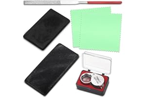 Lanties 6 Pcs Metal Jewelry Testing Kit Silver Gold Silver Platinum Test 10k 14k 18k 22k Scratch Streak Stones Diamond Jewelry Tester Polishing Cloth Diamond File Eye Loupe Magnifier