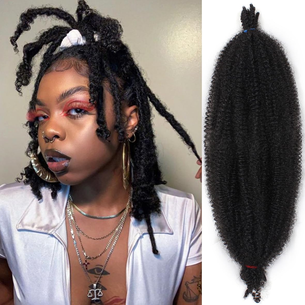 Leeven 10 Inch Springy Afro Twist Hair for Marley Locs Pre-Fluffed Popping Spring Twist Crochet Hair for Distressed Locs 8 Packs Pre-Separate Afro Kinky Curly Marley Braiding Hair Extensions /1B# — image 1
