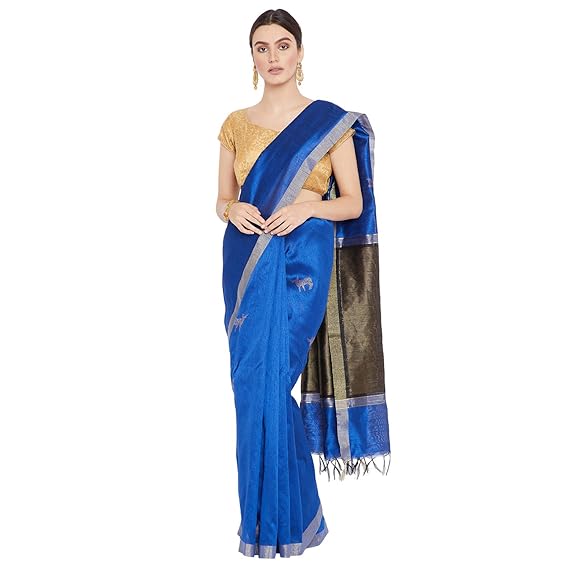 Tussar silk cotton blend -Hand weaved Silk Saree with Blouse Piece PRTUSA0007