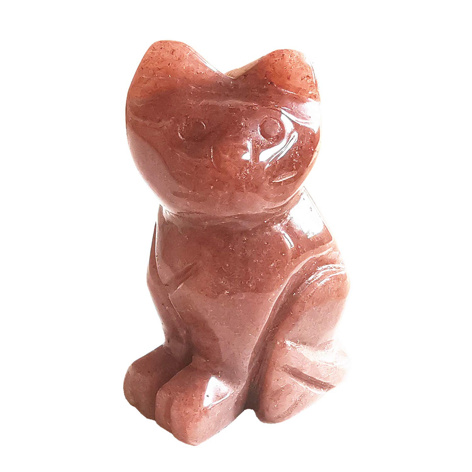 Manekieko Natural Strawberry Quartz Crystals and Healing Stones, Pocket Carved Lucky Cat Figurines Collectibles 2 Inches Room Decor