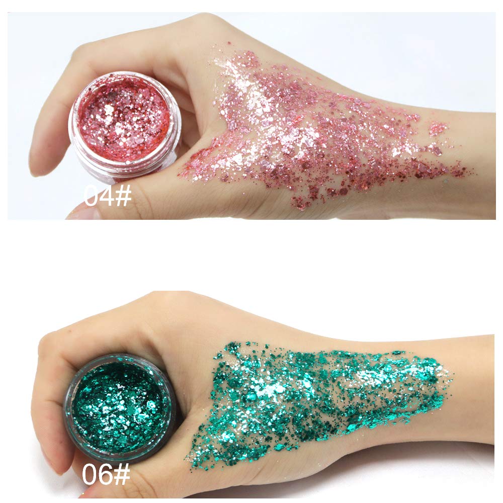 Chunky Body Hair Glitter Gel, Liquid Glitter Eyeshadow Body Gel Festival Glitter Cosmetic Face Hair Nails Makeup Long Lasting Sparkling (2)