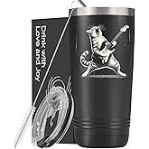Onebttl Guitar Gifts For Men, Guitarist Music Lover Musical Gift for Musician, 20 oz Stainless Steel Insulated Tumbler with Straw, Lid, Rock Guitar Cat