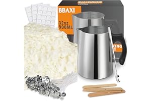 BBAXI Candle Making Kit - 32oz Pouring Pot, 16oz Soy Wax, Wooden Wick Holders, Candle Wicks, Stickers and Spoon