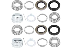 SHLIYITX 2 Set Trailer Hub Bearing Kit for 1-1/16‘’ Spindle Trailer, L44649/L44610 Bearing Kit with D-Spindle Tang Washer, 12192TB 15192TC Grease Seal Cotter Pin for 2000-2200lbs BT9 Straight Spindle