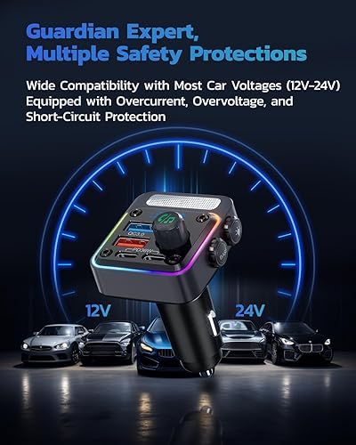 Nulaxy 54W Bluetooth Car Adapter Charger 4-Port Fast Charging