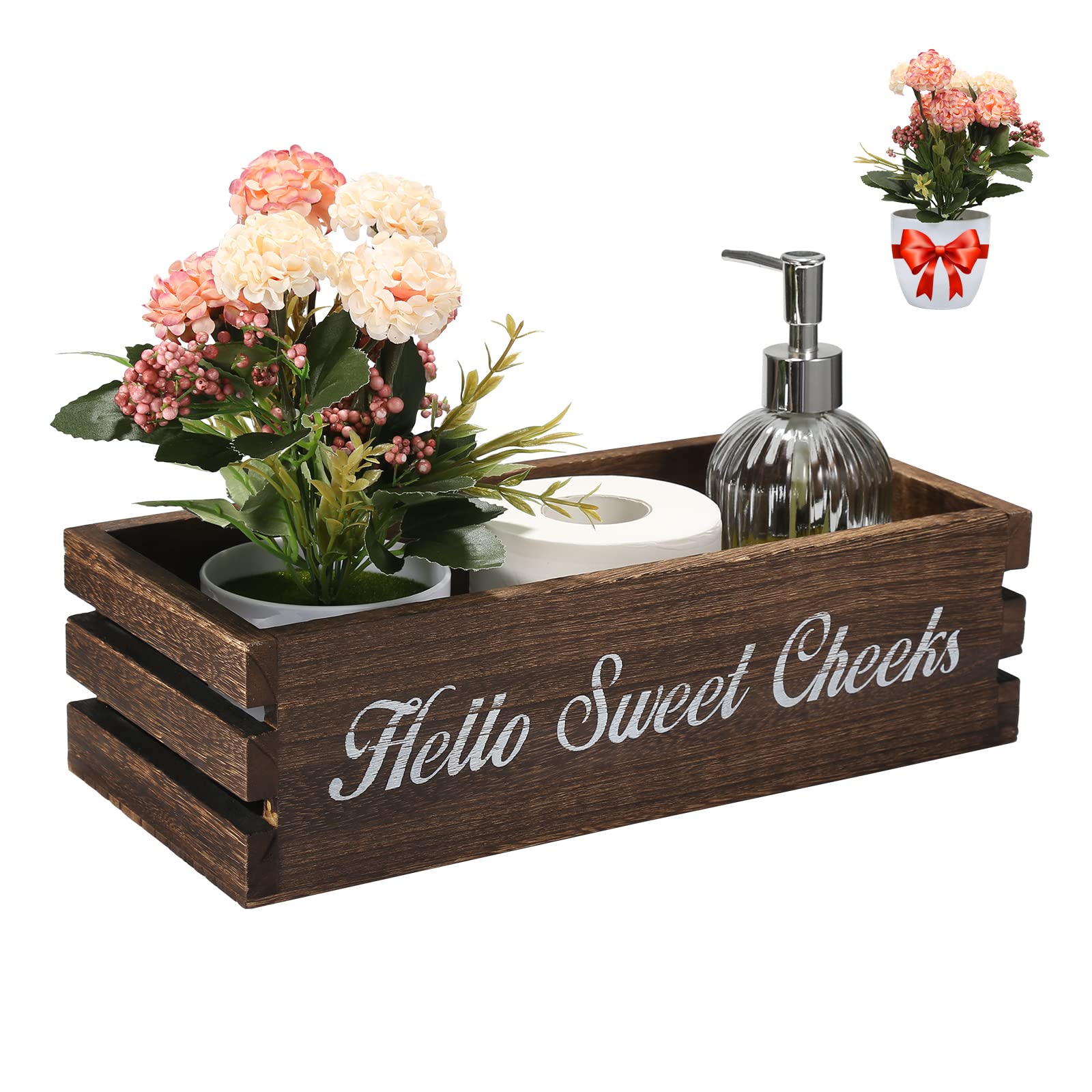 Photo 1 of VOOWO Sweet Cheeks Bathroom Decor, Funny Toilet Paper Holder Wooden Toilet Paper Box for Rustic Farmhouse Bathroom Decor, Storage Baskets (Brown)