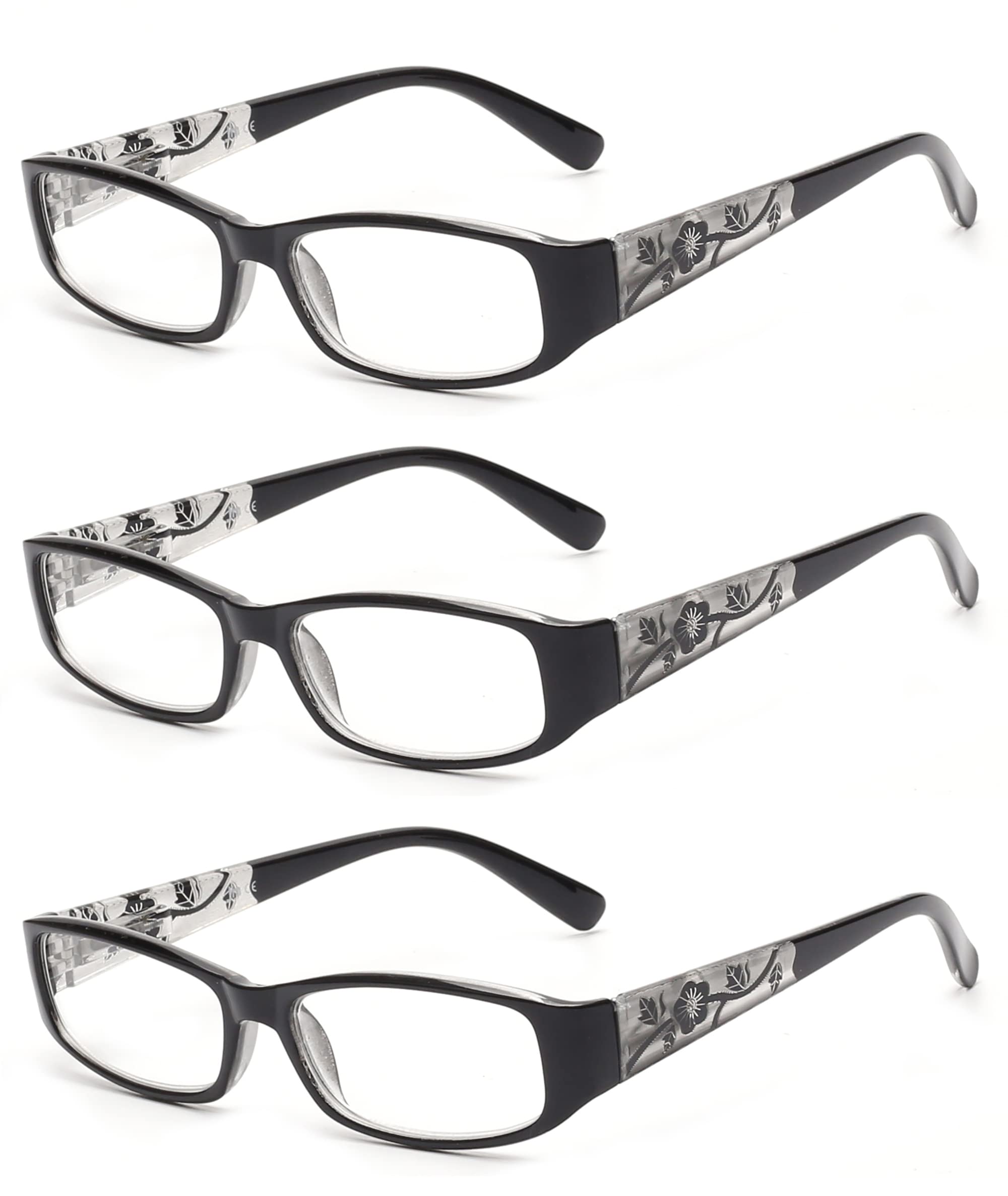 JM Reading Glasses with Spring Hinge 3 Pack Women, Lightweight Quality Vintage Readers Colorful Rectangular Glasses for Ladies +2.75 Magnifying