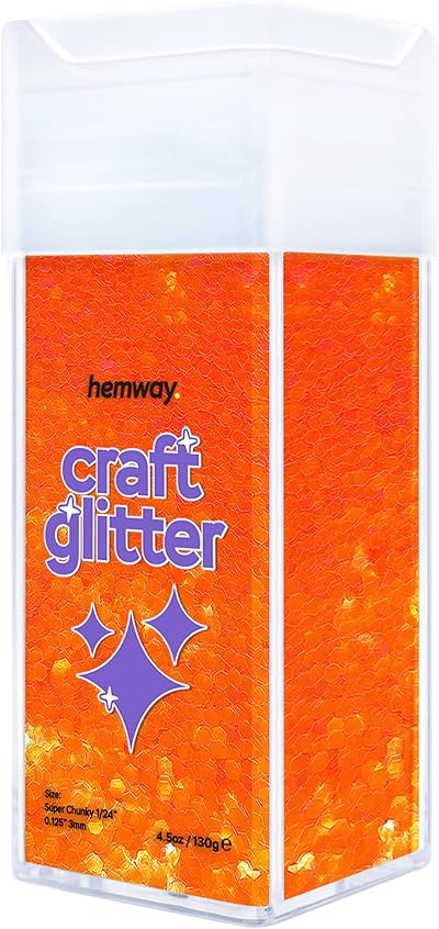 Hemway Glitter Shaker Fluorescent Orange 110g Super Chunky Craft Glitter