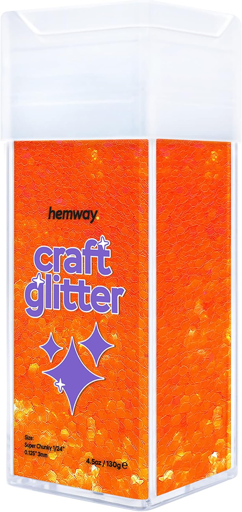 Hemway Glitter Shaker Fluorescent Orange 110g Super Chunky Craft Glitter