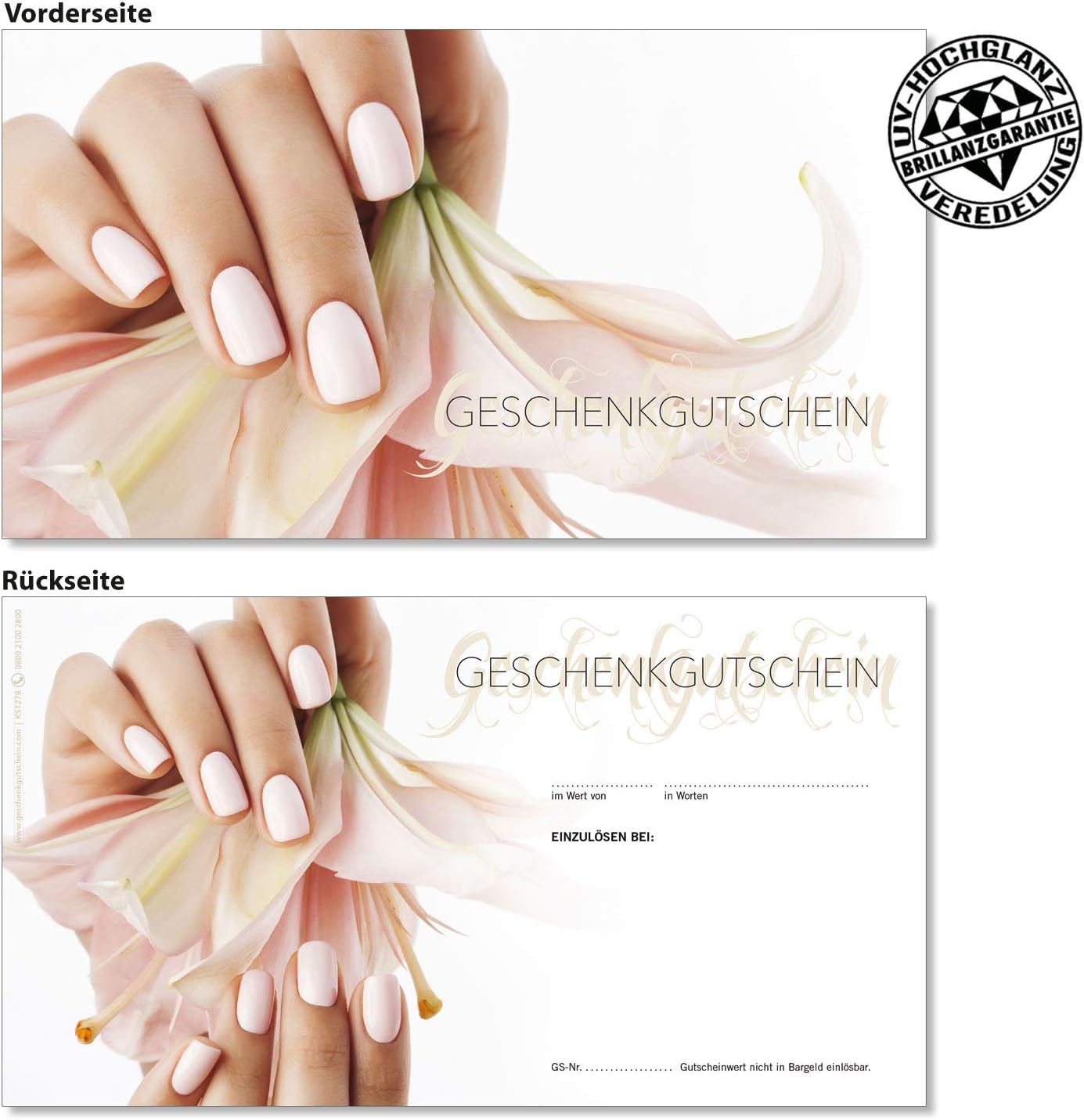 50 hochwertige Gutscheinkarten Geschenkgutscheine. Vorderseite