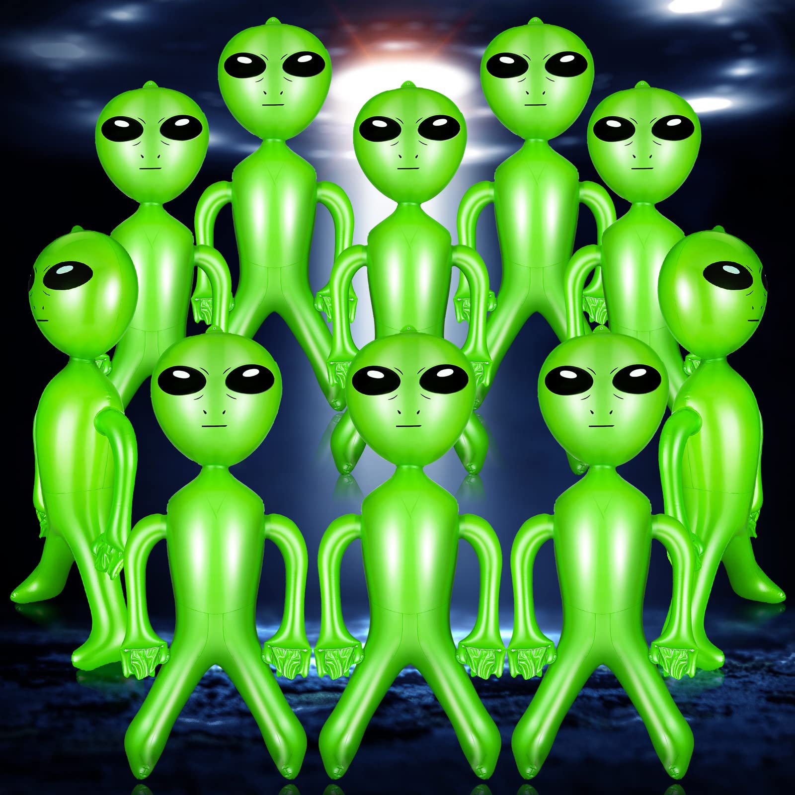 Photo 1 of 10 Pcs 35 Inch Halloween Inflatable Alien Blow up Green Alien for Halloween Party Photo Prep Decor Theme Birthday Party Favors