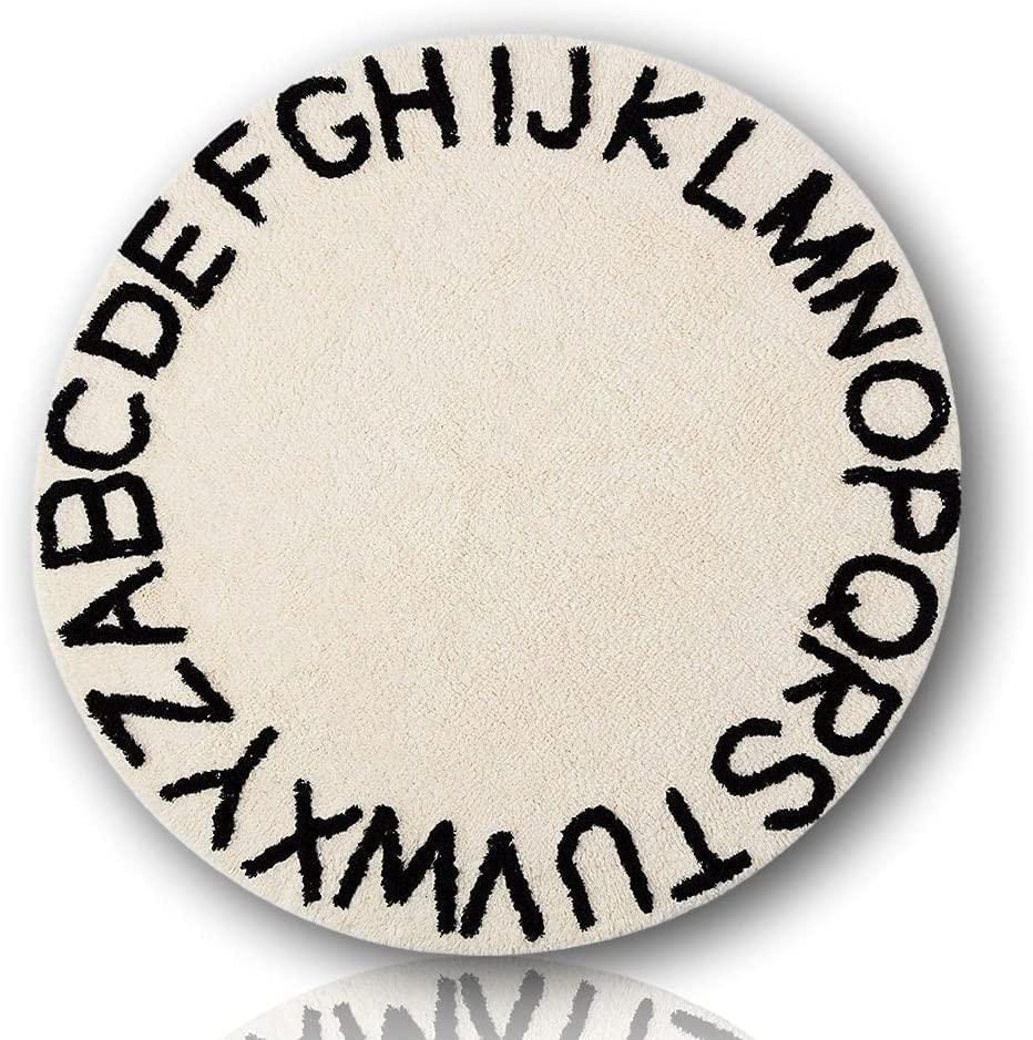 Photo 1 of ABC Kids Rug Alphabet Educational Area Rugs for Infant Toddlers - Soft Playtime Collection, Home Decor Teepee Tent Round Play Mat, Best Shower Gift (59", White Black)