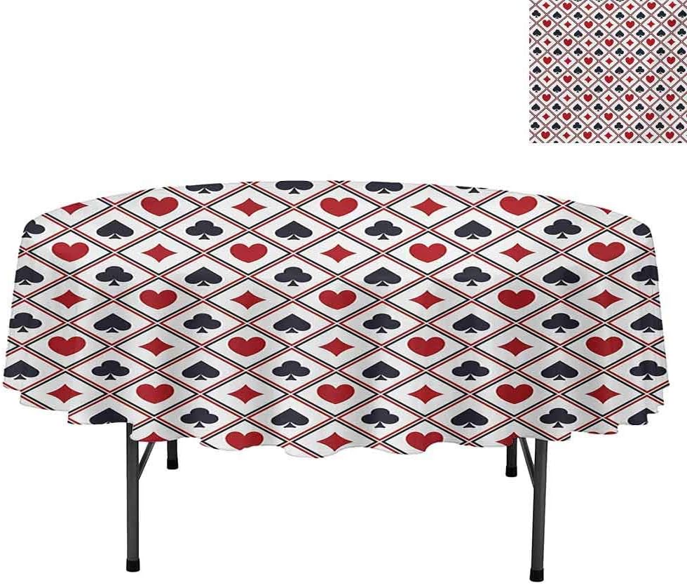 Aishare Store Water Resistant Spill Proof Tablecloths, Holdem Gambler Hearts Spades Diamons Success Winning Mod, Tablecloth for Dinner Party Restaurant, Round 50", Black Red