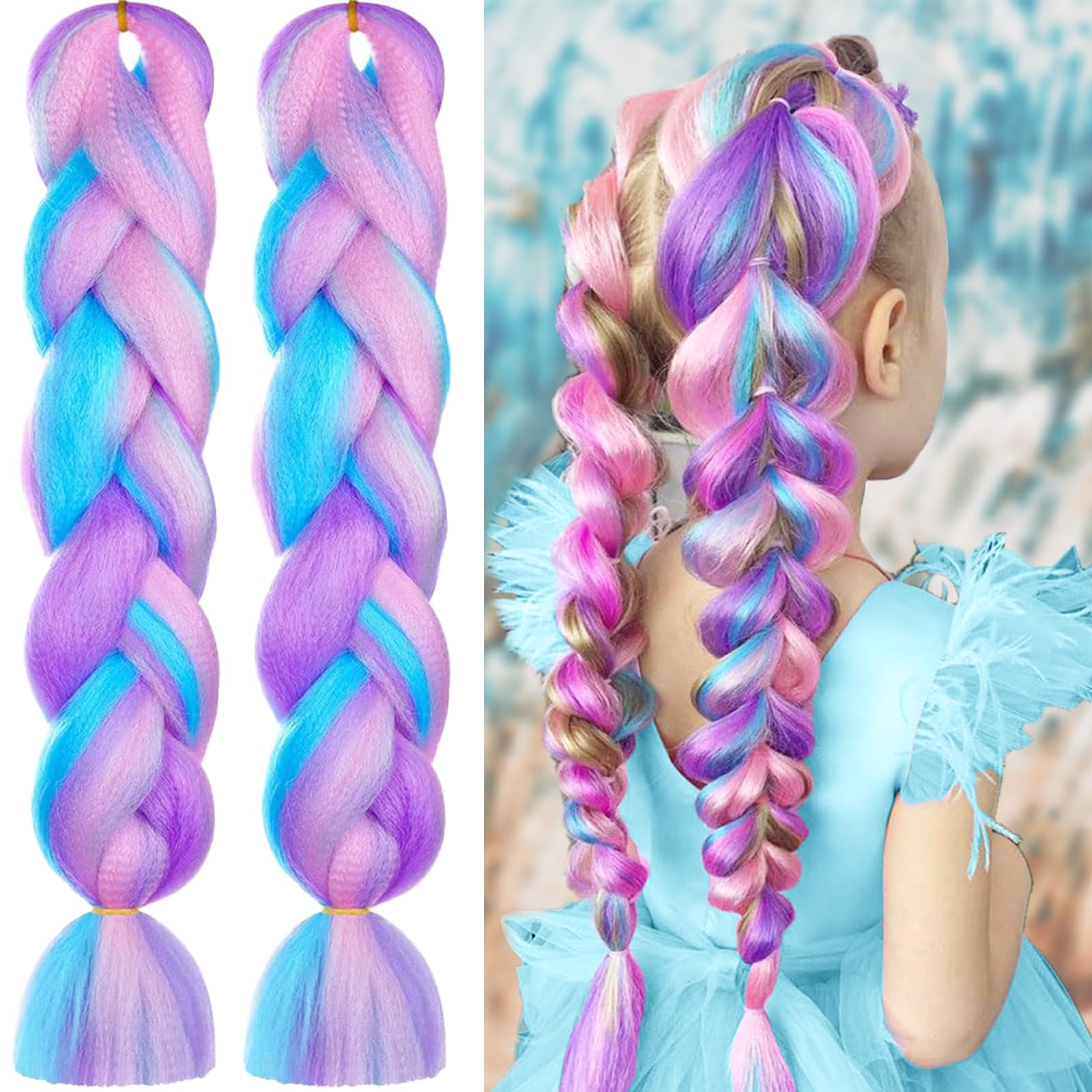 Leogony 2PCS 4 Tone Hair Extensions for Braiding, Mermaid Fake Braids Hair, Plait Coloured Synthetic Wig — image 1
