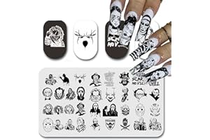 JTREBM Halloween Nail Stamping Plate Nails Stamping Kit Halloween Large Scary Movie Characters Holiday Nail Stamping Plate Horror Scream Halloween Nail Stamper Kit for Women Girls DIY Salon
