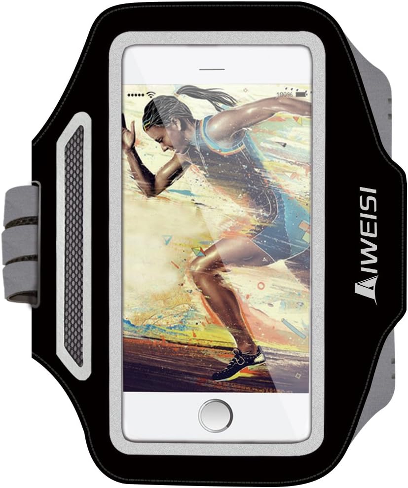 AIWEISI Lightweight Slim Sweatproof Running Phone Holder Armband for 6Plus/6sPlus Galaxy S5/S6 with Card Pocket & Key Holder Suitable for Men & Women Jogging Walking Gym Workout